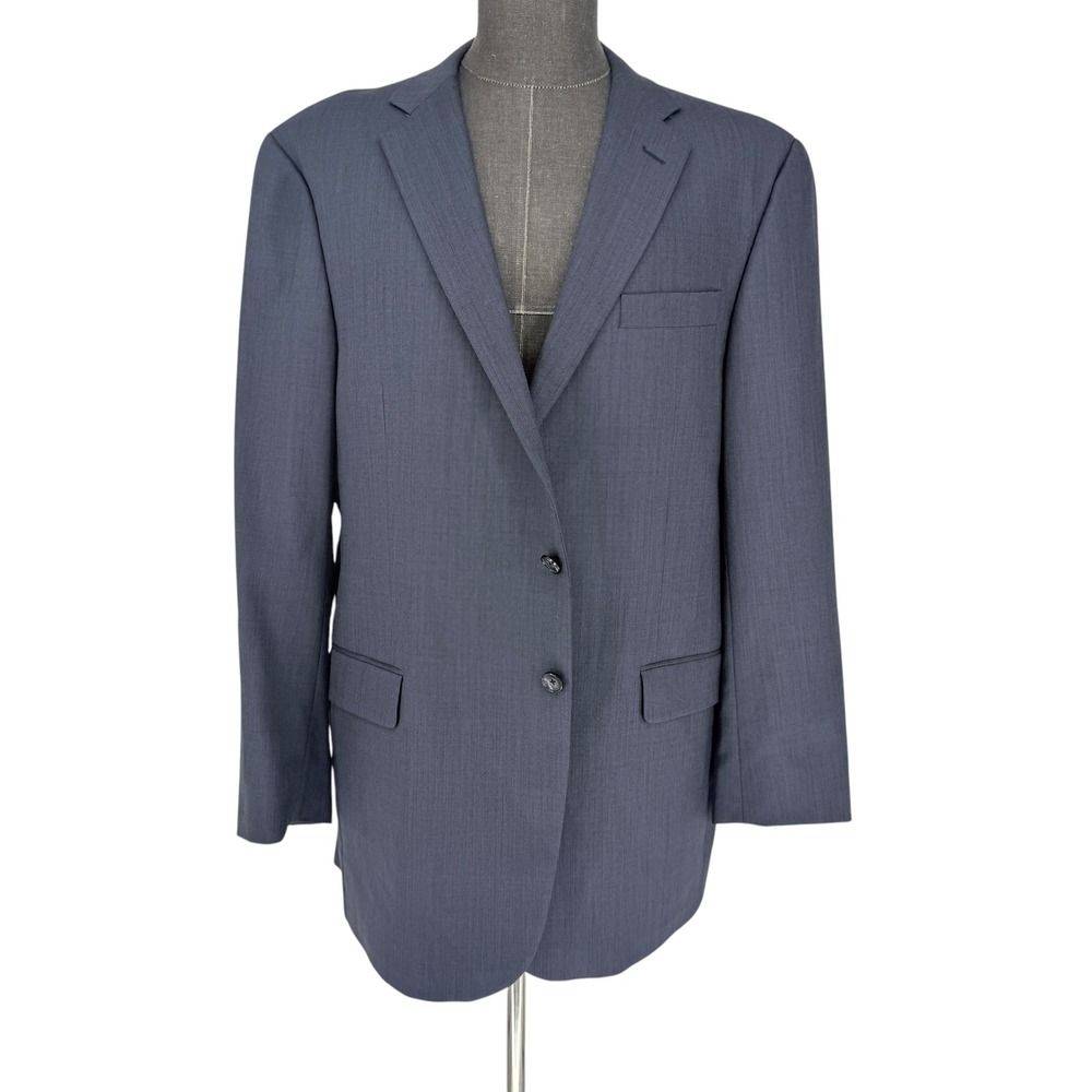 Hickey Freeman Mens 46L Milburn Navy Blue Worsted Wool 2 Button Blazer Jacket